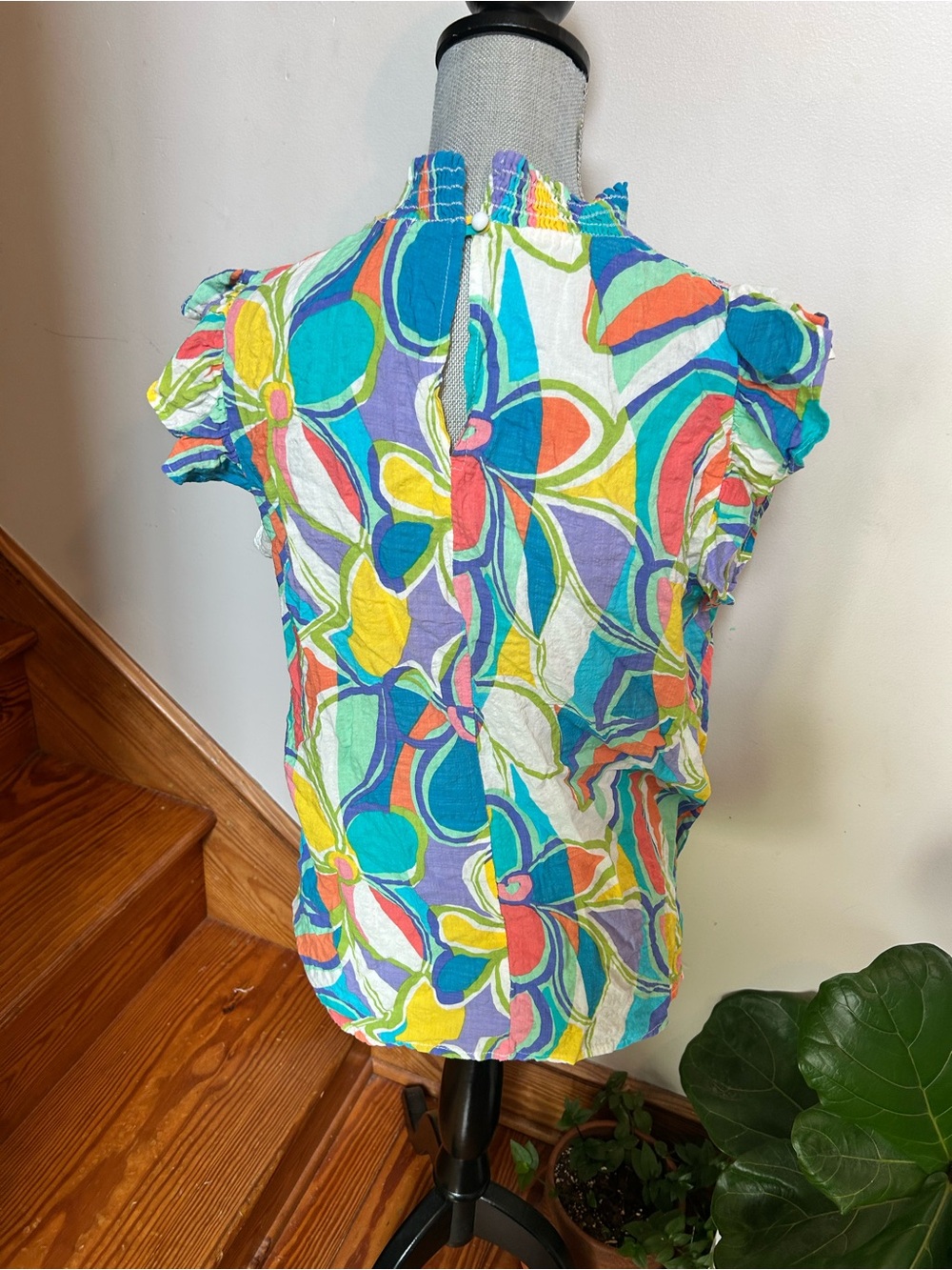 Umgee Multicolor Floral Wave Smocked Top - Picture 3 of 5